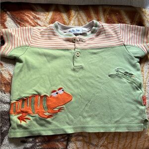 Le Top Light Green & Orange Short Sleeve Tee with a Lizard Patch